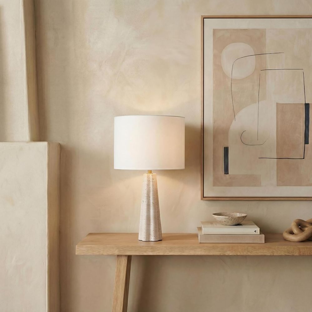 Home Office Living Room - 25-inch Travertine/White Table Lamp with LED
