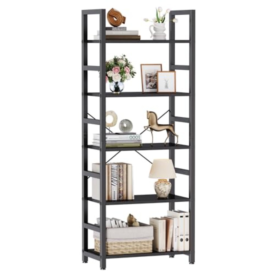 Home Office Living Room - 5-Tier Bookshelf, Modern Tall Bookcase, Open