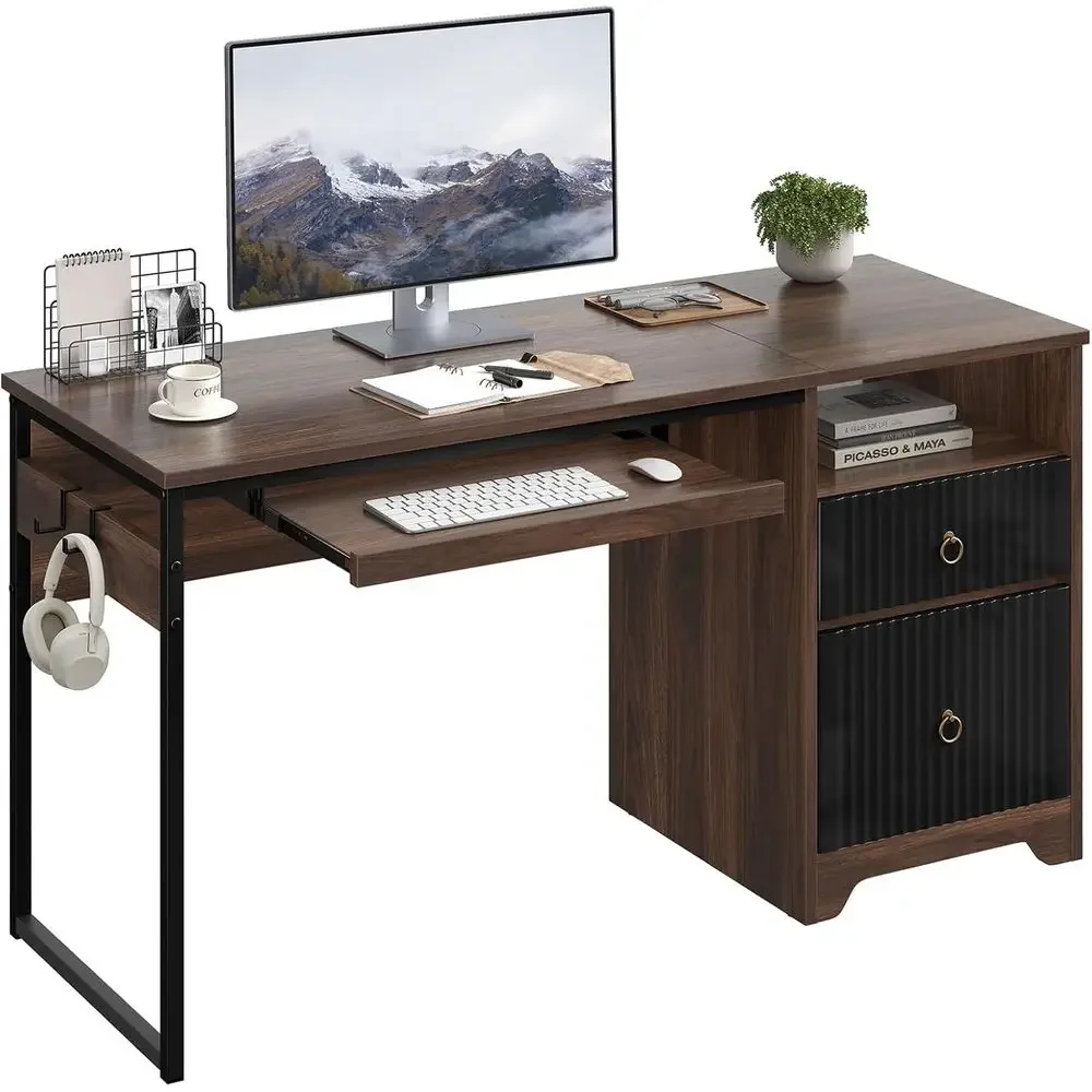 Letter Tray Desk - 55 Cherry Wood Computer Desk with