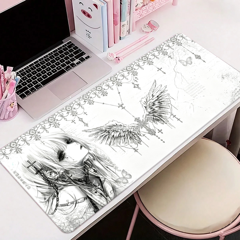 Home Office Pc - Leather Mousepad Black White Anime Aesthetics