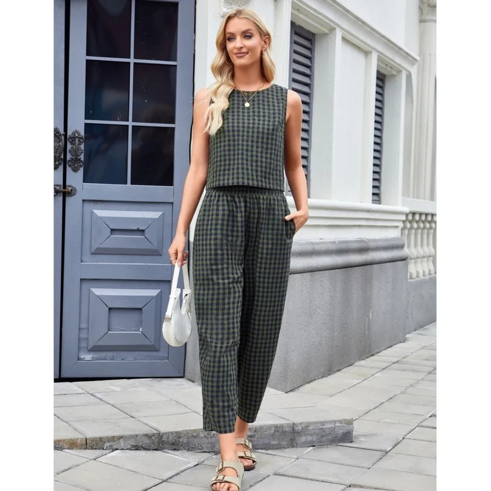 Fashion Printed Plaid Sleevele - Home Office 2024 ulasan dan harga