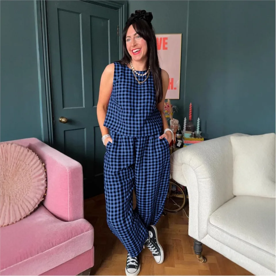 Fashion Printed Plaid Sleevele - Home Office 2024 ulasan dan harga
