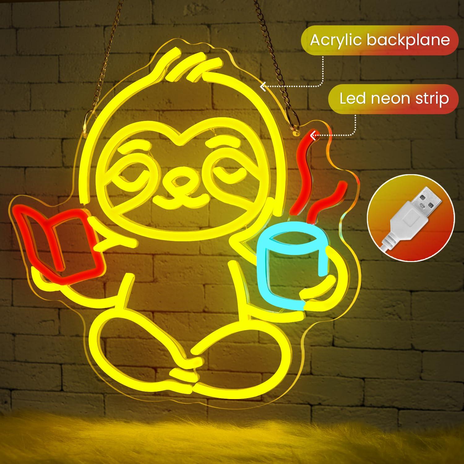 Sloth Neon Sign USB Dimmable L - Home Office Living Room ulasan dan harga