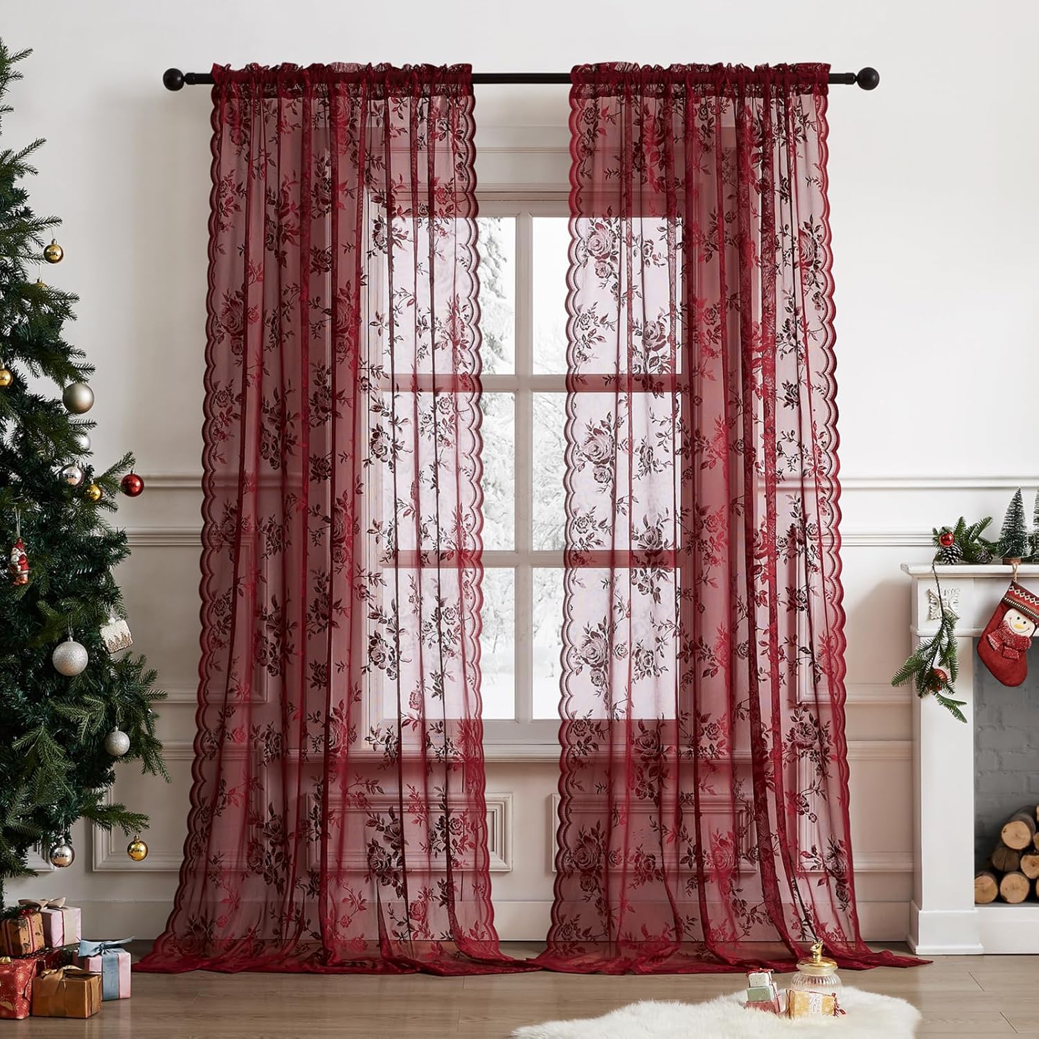 1 pc Burgundy Lace Curtains 45 - Home Office Pc ulasan dan harga