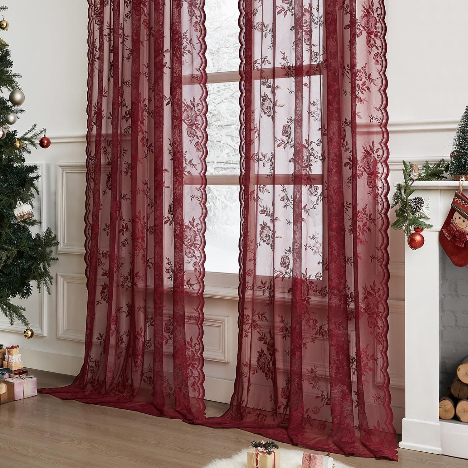 1 pc Burgundy Lace Curtains 45 - Home Office Pc ulasan dan harga