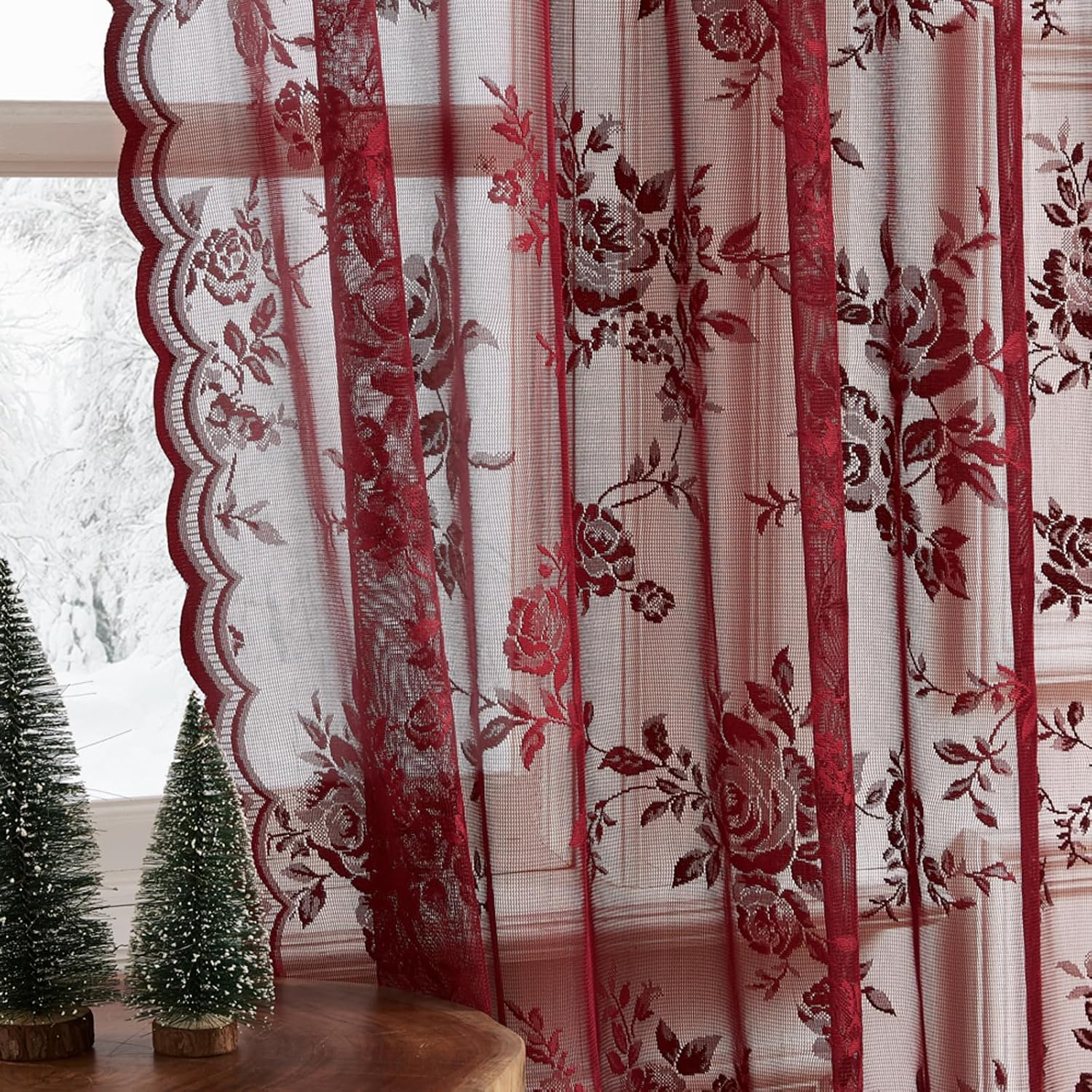 1 pc Burgundy Lace Curtains 45 - Home Office Pc ulasan dan harga