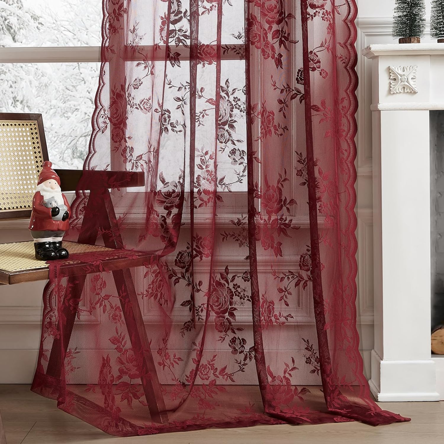 1 pc Burgundy Lace Curtains 45 - Home Office Pc ulasan dan harga